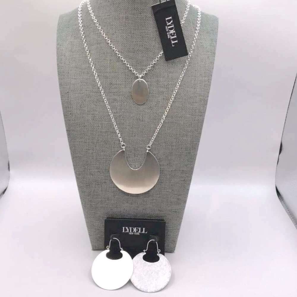 Lydell Silver-Tone Double Layer Necklace Paired With Lydell Earrings